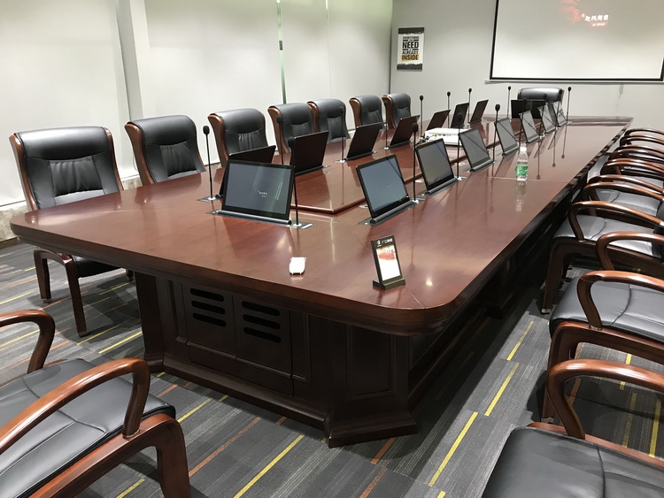带升降器无纸化功能多媒体会议桌智能6米液晶显示器会议台桌椅